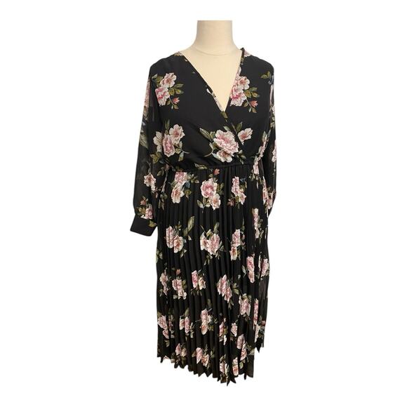 Indigo Rose 2X Dress Floral Black Pink And Green Flowers Long Sleeve Breathable - Picture 5 of 7